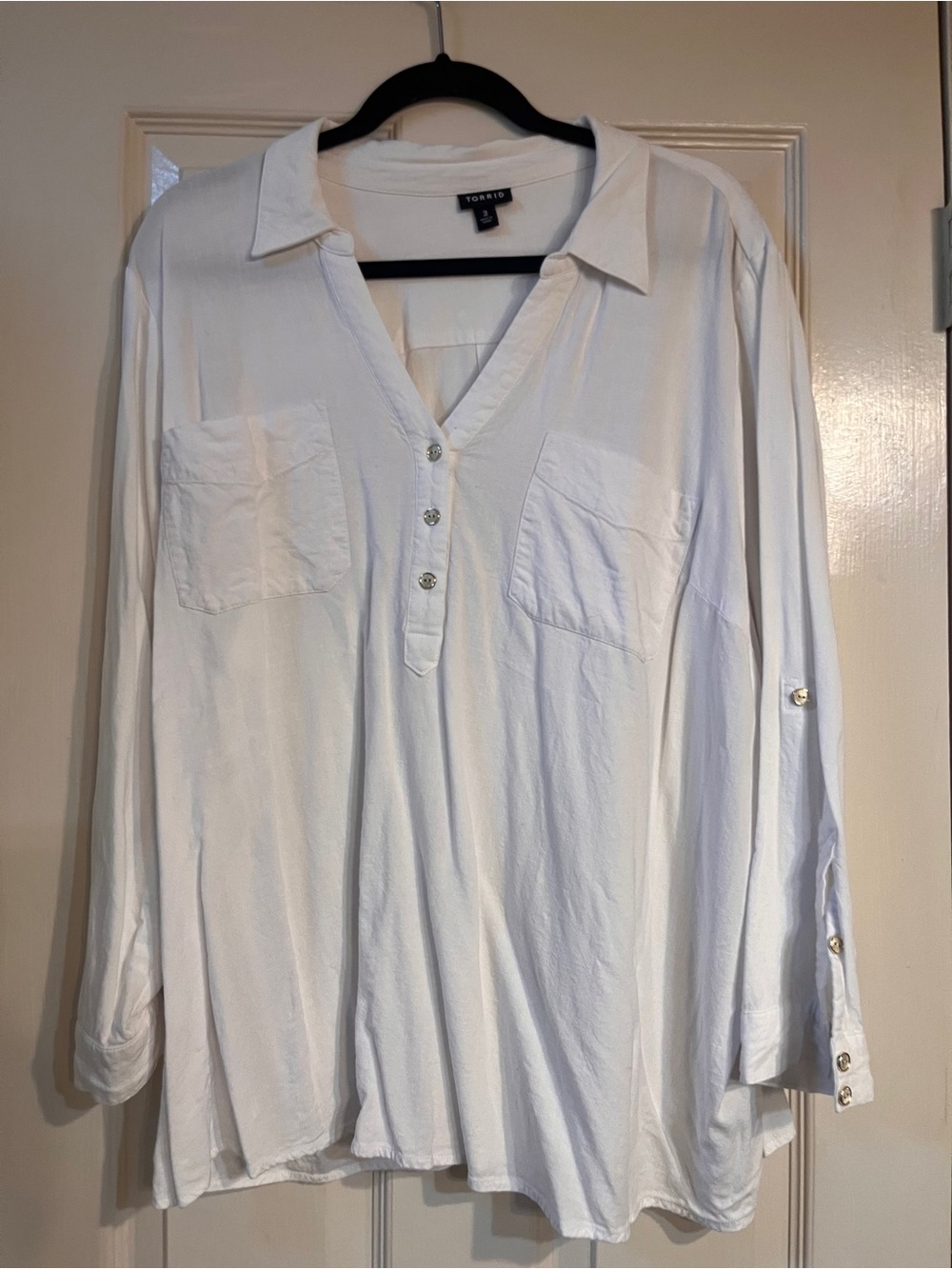 torrid White Long-Sleeve Button Henley Shirt